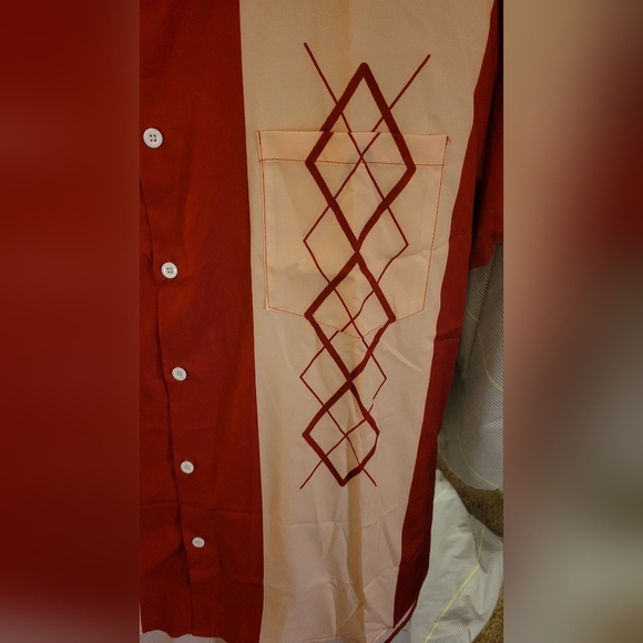 Men's Faux Vintage Bowling Button Up Shirt Dark Red - Picture 2 of 6